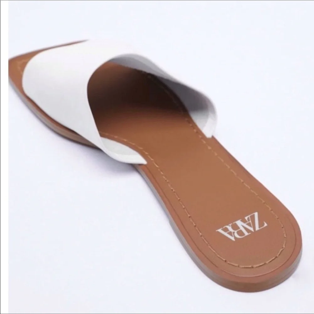 New Zara Genuine Leather Square Toe Flat Sandals Shoes Euro 40 - Picture 6 of 11
